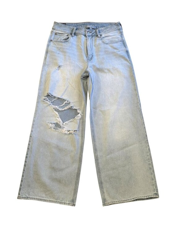 Vervet Denim - American Eagle AE High-Rise Baggy Wide Leg Ankle Rips Holes Strigid Jeans Size 6
